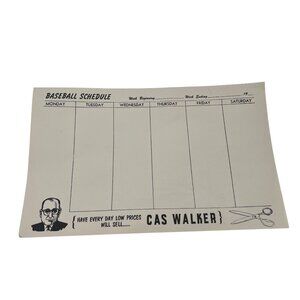 Cas Walker Knoxville TN Baseball Schedule Pad 17 Sheets 1960s Unused 14"x8.5"